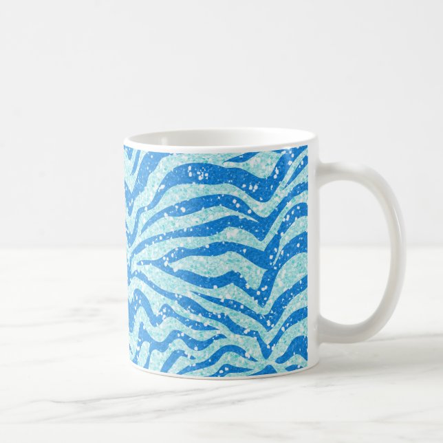 Blue Glitter Print Zebra Stripe Bling Pattern Coffee Mug (Right)