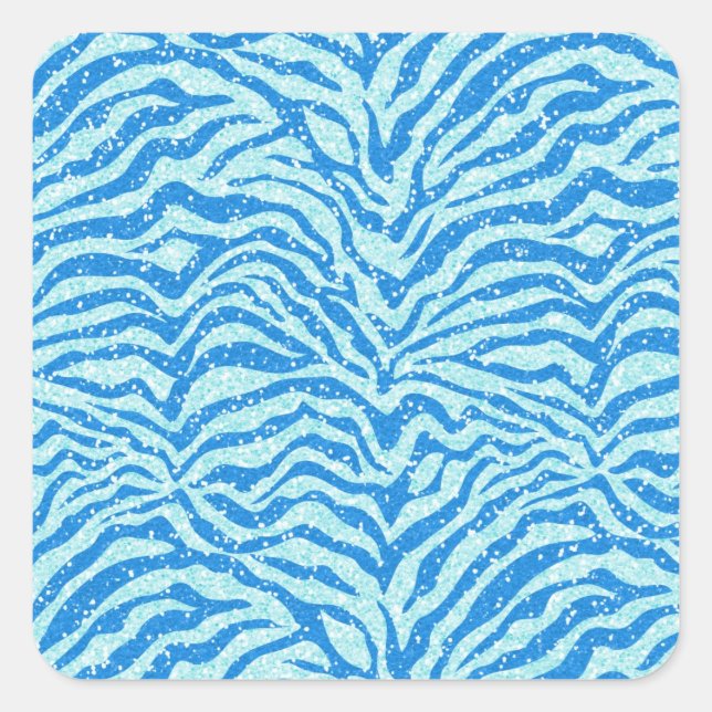 Blue Glitter Print Zebra Stripe Bling Pattern Square Sticker (Front)