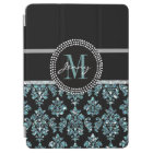Blue Glitter Printed, Black Damask Personalized