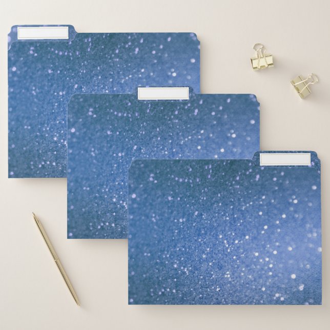 Blue glitter printed faux foil shimmer sparkle file folder (Set)