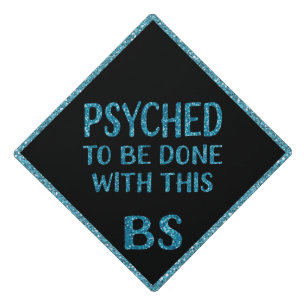 Blue Glitter Psychology Psyched BS Graduation Cap Topper