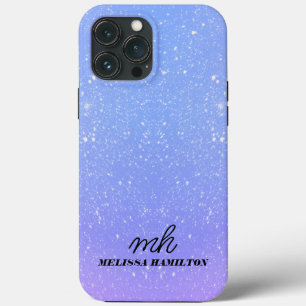 Blue glitter purple chic monogrammed I phone case