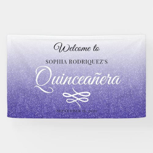 Blue Glitter Quinceaera 15th Birthday Welcome Banner