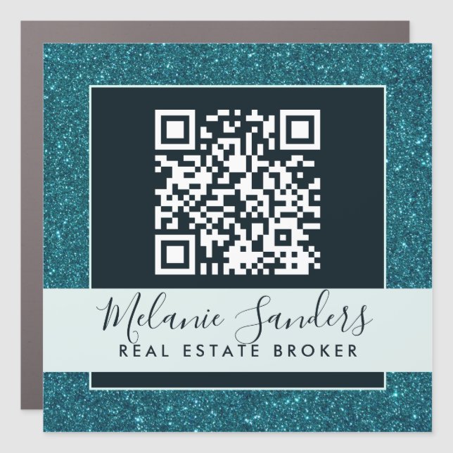 BLUE GLITTER REAL ESTATE Car Magnet w/ QR CODE  (Front)