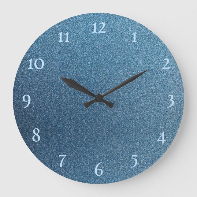 Blue glitter round numbers large wall clock (Front)
