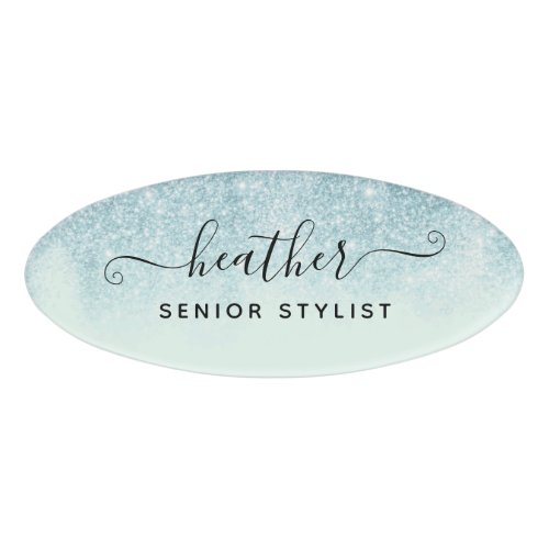 Blue Glitter Salon Employee Name Tag