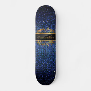 Blue Glitter Sequin Disco Glitz Comp Skateboard Deck