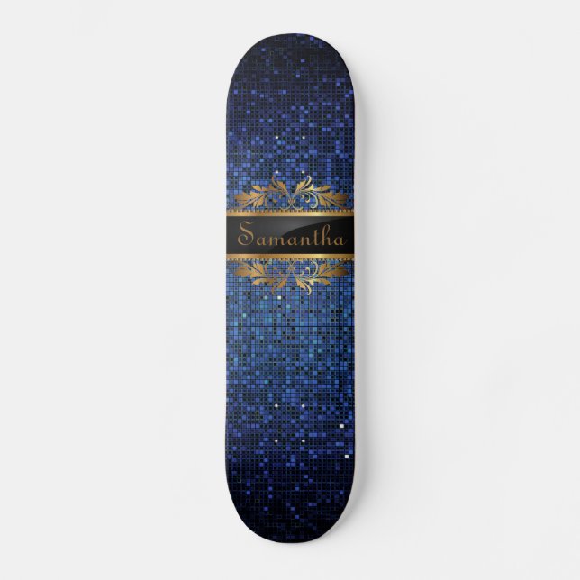 Blue Glitter Sequin Disco Glitz Comp Skateboard Deck (Front)