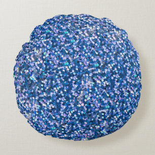 Blue Glitter: Shiny Abstract Background Round Pillow