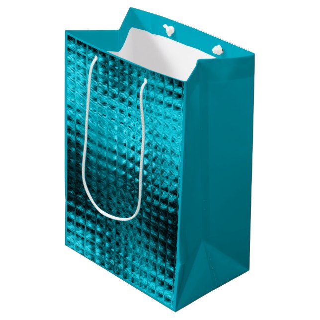 Blue glitter shiny foil birthday medium gift bag (Front Angled)