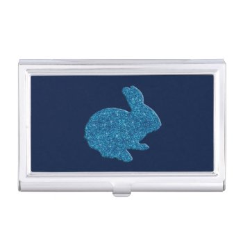 Blue Glitter Silhouette Bunny Business Card Holder by atteestude at Zazzle