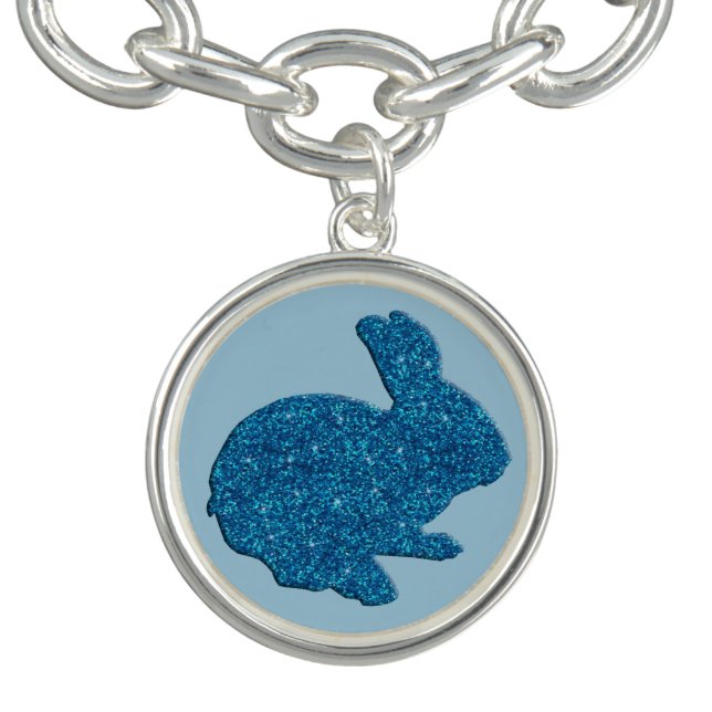 Blue Glitter Silhouette Bunny Charm Bracelet (Design)