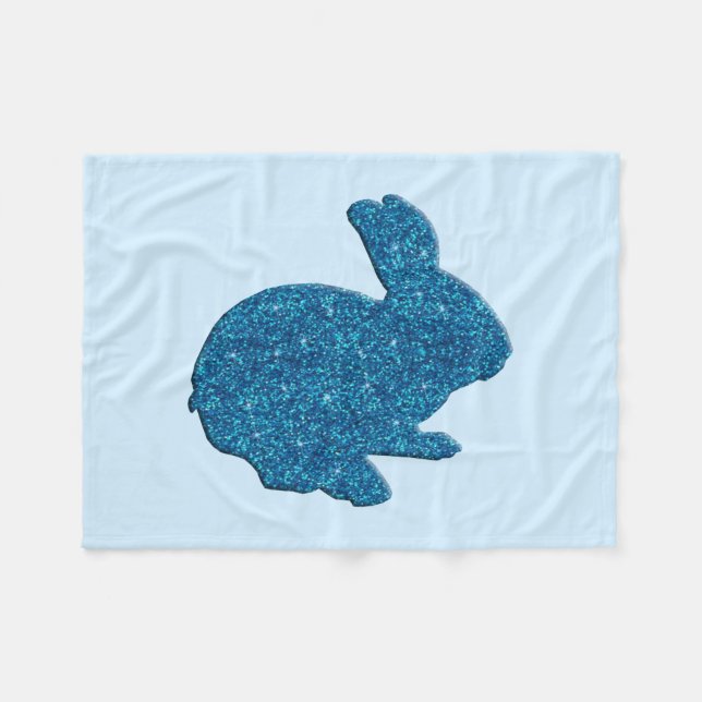 Blue Glitter Silhouette Bunny Fleece Blanket (Front (Horizontal))