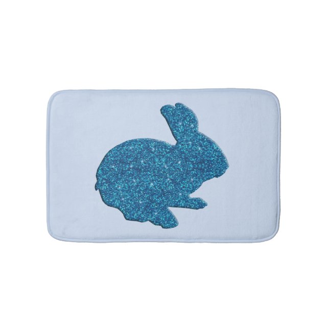 Blue Glitter Silhouette Bunny Rabbit Bath Mat (Front)
