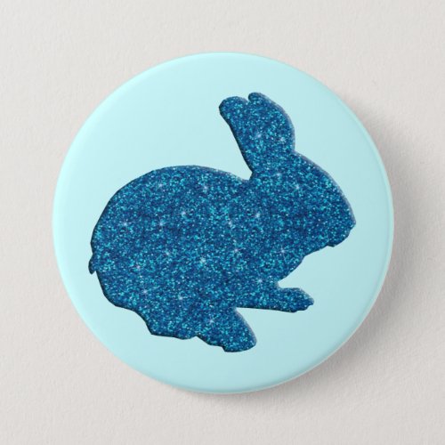 Blue Glitter Silhouette Easter Bunny Button