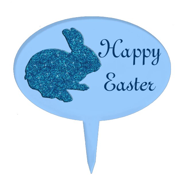 Blue Glitter Silhouette Easter Bunny Cake Pick (Front)