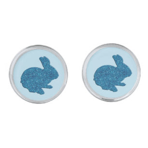 Blue Glitter Silhouette Easter Bunny Cufflinks