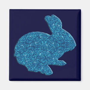 Blue Glitter Silhouette Easter Bunny Magnet