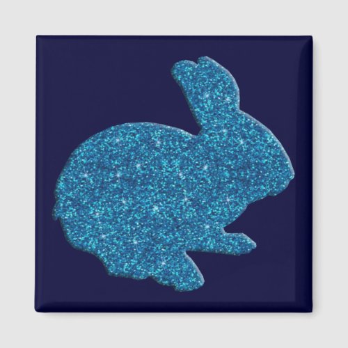 Blue Glitter Silhouette Easter Bunny Magnet