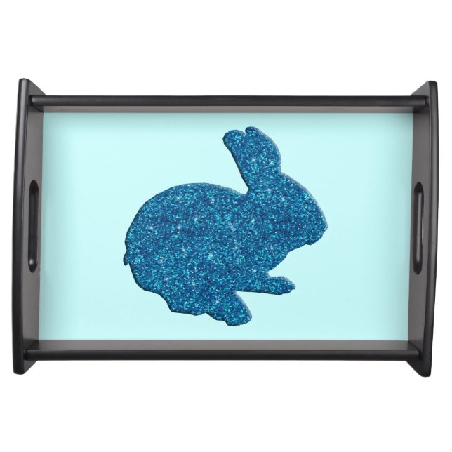 Blue Glitter Silhouette Easter Bunny Serving Tray (Front)