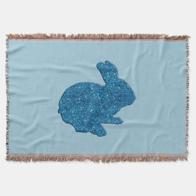 Blue Glitter Silhouette Easter Bunny Throw Blanket (Front)