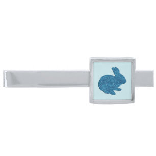 Blue Glitter Silhouette Easter Bunny Tie Bar