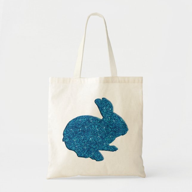 Blue Glitter Silhouette Easter Bunny Tote Bag (Front)