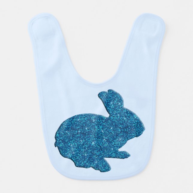 Blue Glitter Silhouette Rabbit Baby Bib (Front)