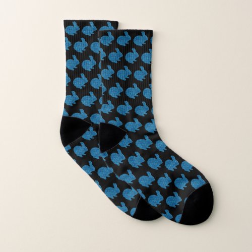 Blue Glitter Silhouette Rabbit Socks