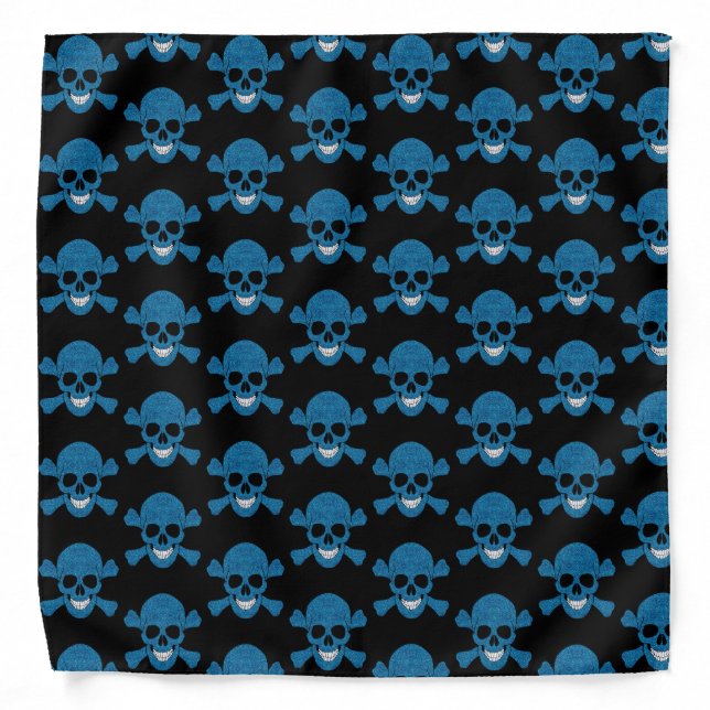 Blue Glitter Skull And Crossbones Bandana (Front)