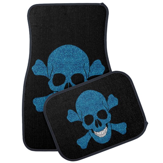 Blue Glitter Skull And Crossbones Car Floor Mat (Set)