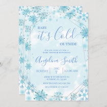 Blue Glitter Snowflake Cold Outside Baby Shower   Invitation