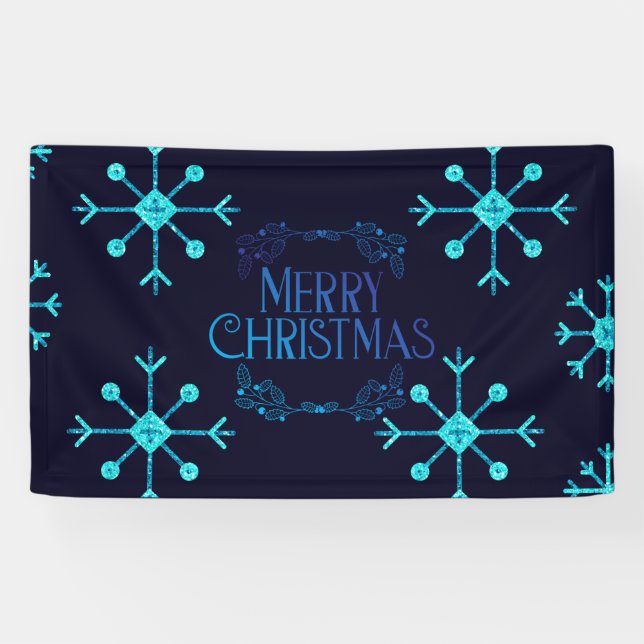 Blue Glitter Snowflakes Banner (Horizontal)