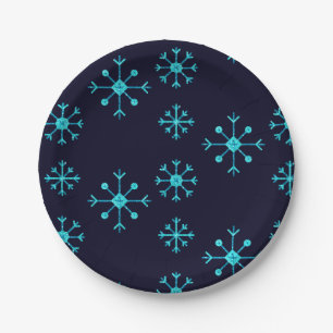 Blue Glitter Snowflakes Paper Plates