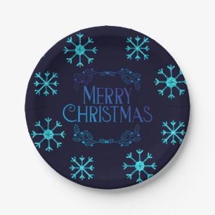Blue Glitter Snowflakes Paper Plates