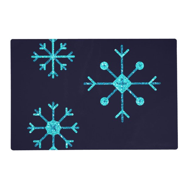 Blue Glitter Snowflakes Placemat (Front)