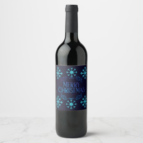 Blue Glitter Snowflakes Wine Label