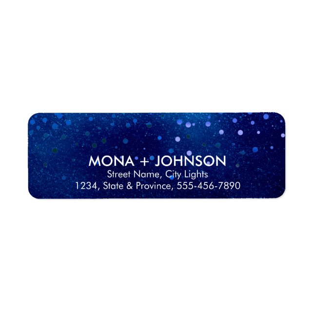 Blue Glitter Sparkle Confetti Dots Modern Label (Front)