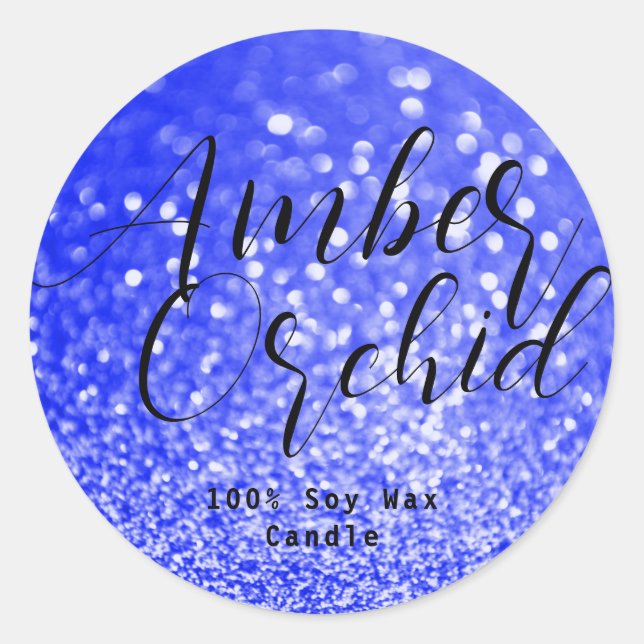 Blue Glitter Sparkle Crystal Bokeh Candle Labels (Front)