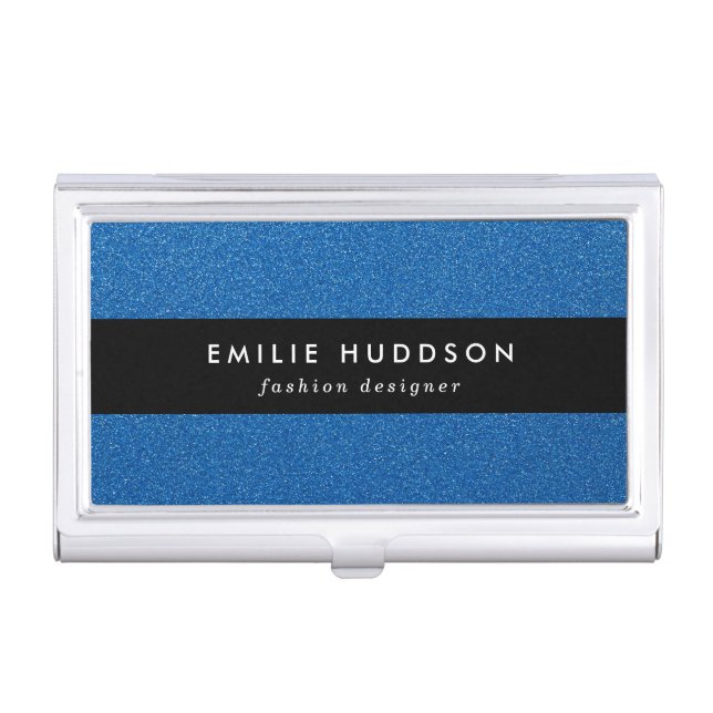 Blue Glitter, Sparkle, Glitter Background Business Card Case (Front)