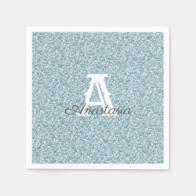 Blue Glitter & Sparkle Monogram  Napkin (Front)