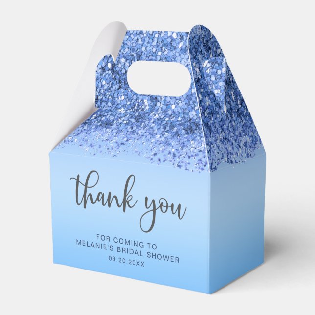Blue Glitter Sparkle Thank You Favor Box (Front Side)