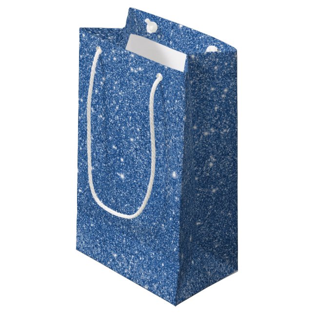 Blue Glitter Sparkles Small Gift Bag (Front Angled)