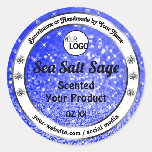 Blue Glitter Sparkling Stars Product Labels Logo