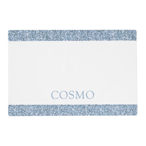 Blue Glitter Sparkly Stripe Name Pet Placemat