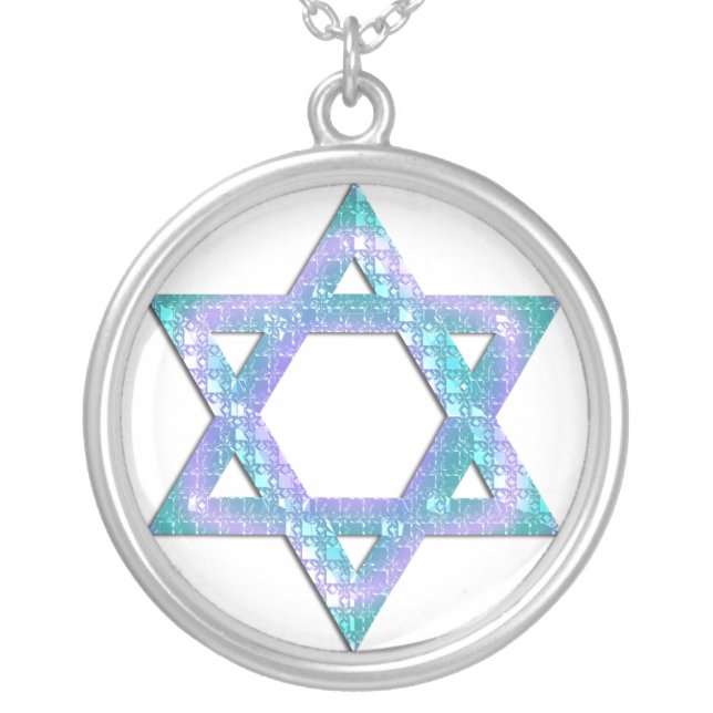 Blue Glitter Star of David Necklace Design (Front)