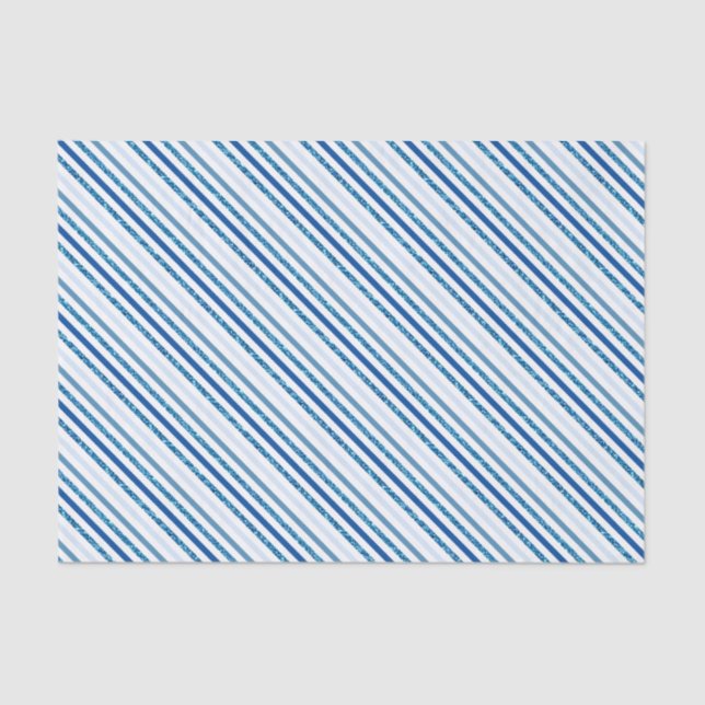 Blue Glitter Stripe Winter Tissue Paper (Front)