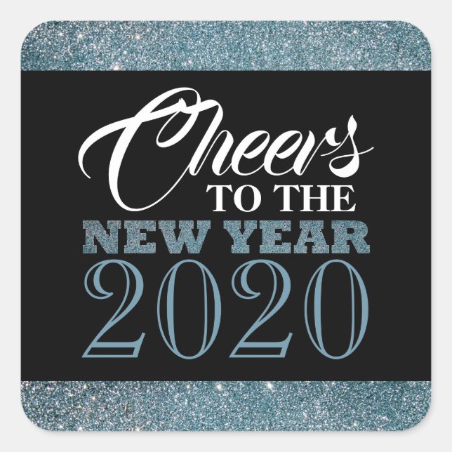 Blue Glitter Stripes, New Year Square Sticker (Front)