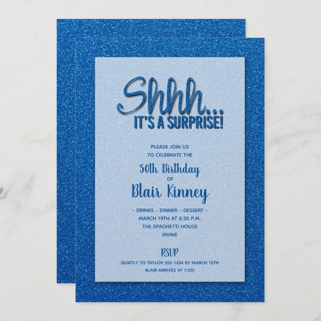 Blue Glitter SURPRISE Birthday Invitation (Front/Back)