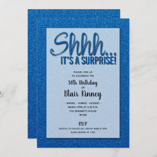 Blue Glitter SURPRISE Birthday Invitations